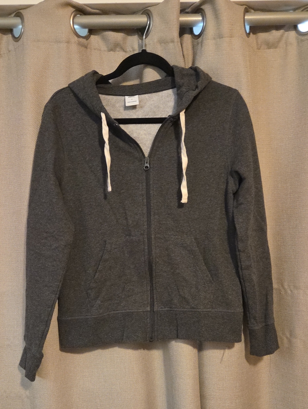 Amazon Essentials Women's Charcoal Zip Hoodie with Cream Drawcords
